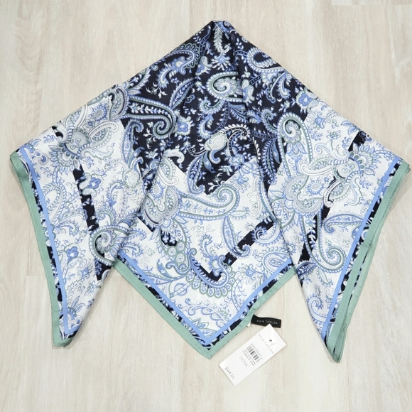 New ANN TAYLOR Paisley Silk Little Scarf In Light Enchanted Blue - Picture 2 of 8